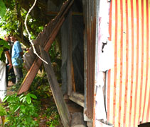 感恩戶歐瑪的小屋在直落巴巷的一叢林中，歐瑪失業之後就落腳在西北盡頭的一間四十平方尺的小木屋。【攝影者：莊慈聆】