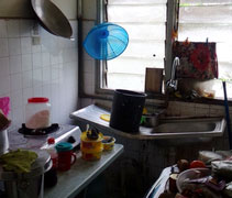 拉妮亞姆家中髒亂不堪，牆上和地上盡是污跡，廚房水槽也已向下凹，難以使用，志工覺得於心不忍，便提出要為她清理家園的想法。【攝影者：江慧麗（慮弘）】
