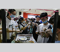 雪蘭莪凈斯團隊志工走入人群與學生分享如何包裹凈斯粽子，藉著凈斯粽子教學與學生分享靜思人文。【攝影者：邢薇薇】